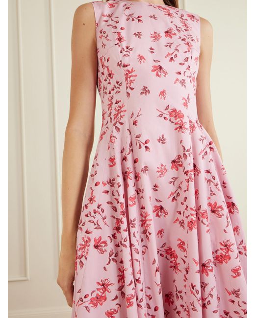 Emilia Wickstead Pink Chelsea Pleated Floral-Print Organic Cotton-Poplin Midi Dress