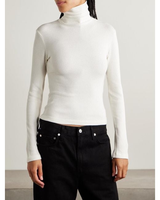 Citizens of Humanity White Caradene Ribbed Stretch-Lyocell Turtleneck Sweater
