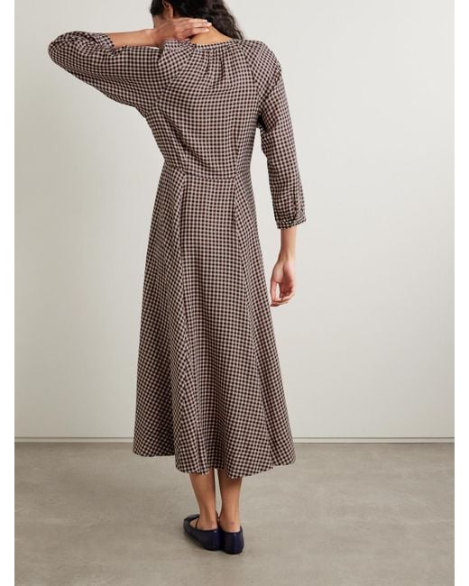 Doen Brown Madelaine Checked Organic Cotton-Voile Midi Dress
