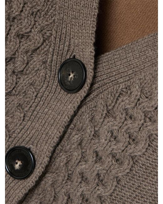 Stella McCartney Brown Cropped Paneled Cable-Knit Wool Cardigan