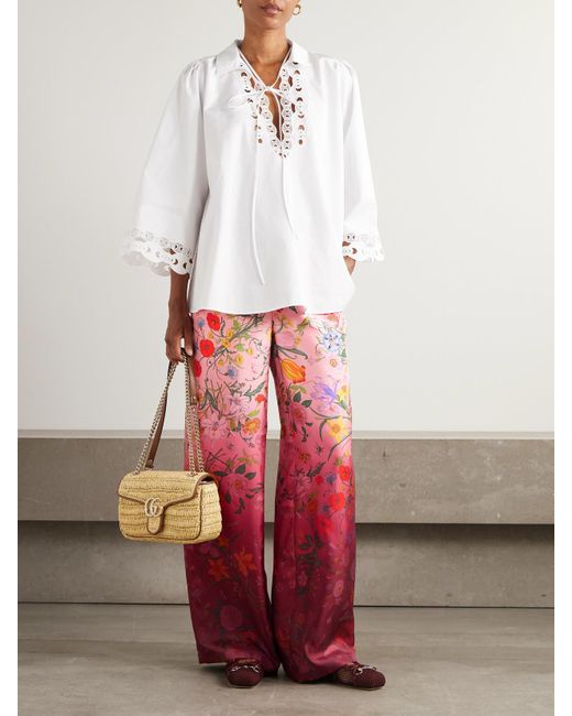 Gucci Red Hose Mit Weitem Bein Aus Bedrucktem Seiden-Twill