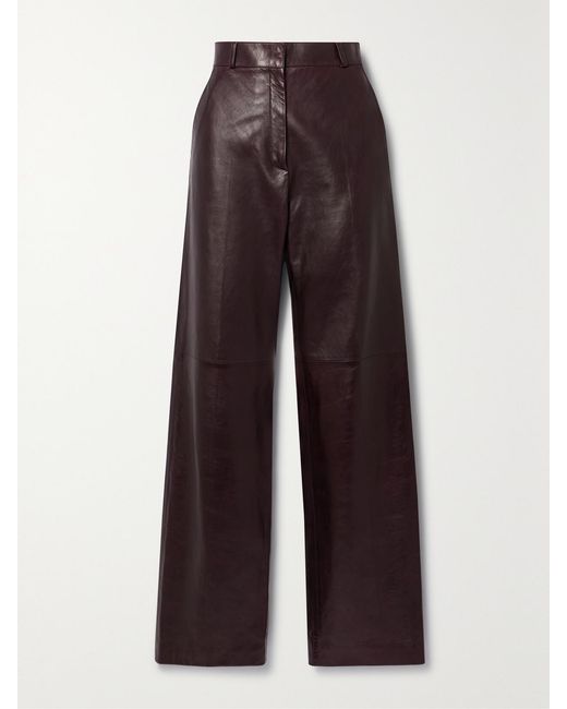 Veronica de Piante Purple Audrey Paneled Leather Wide-Leg Pants