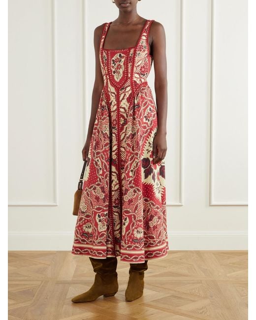 ALÉMAIS Red Kenny Floral-Print Crepe Midi Dress