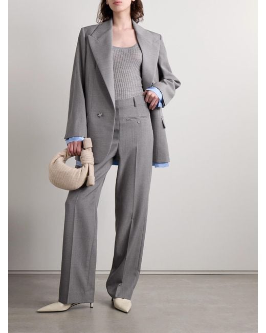 Victoria Beckham Gray Checked Wool Wide-Leg Pants