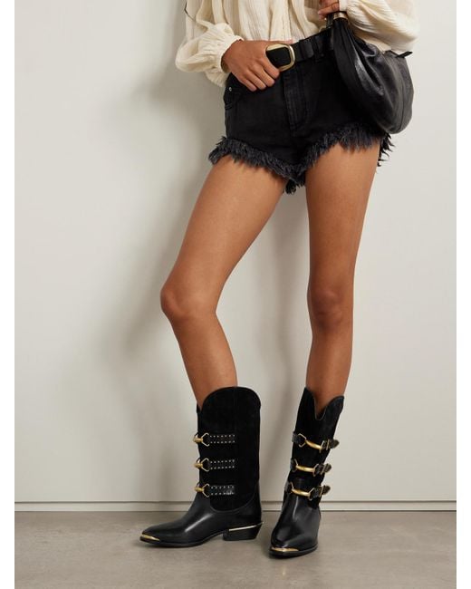 Isabel Marant Black Mexia Kniehohe Stiefel Aus Veloursleder Und Leder Mit Nieten