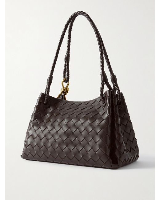 Bottega Veneta Black Parachute Mittelgroße Schultertasche Aus Intrecciato-Leder