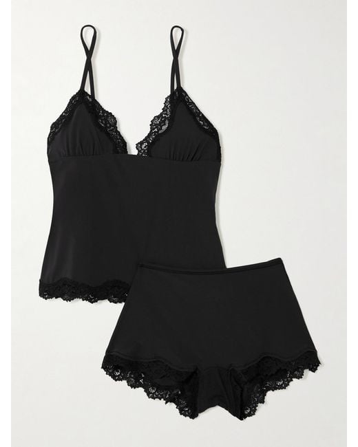 Skims Black Fits Everybody Lace Triangle Cami And Boy Short Set