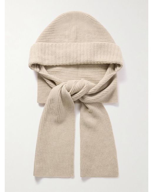 Yves Salomon Natural Hooded Ribbed Wool And Cashmere-Blend Snood