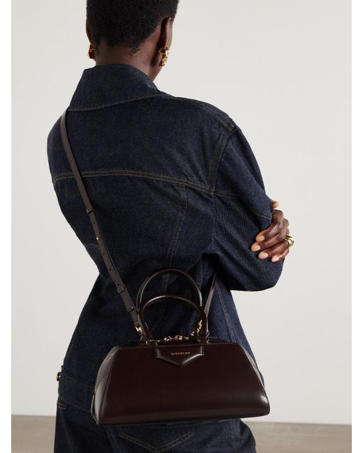 Givenchy Brown Antigona East-West Small Glossed-Leather Tote