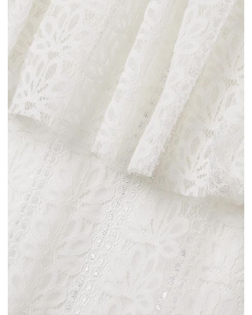 Dima Ayad White Off-The-Shoulder Tiered Metallic Lace Maxi Dress