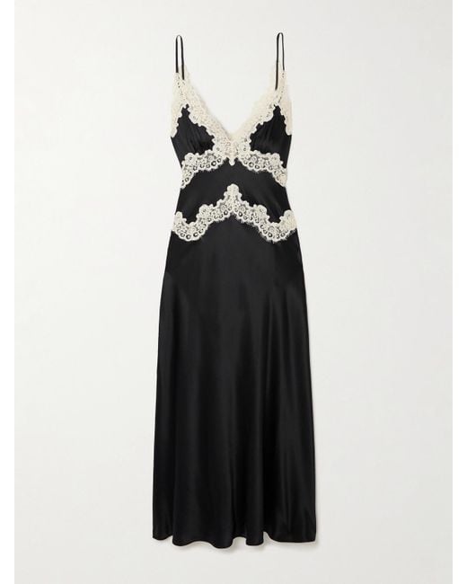 Doen Black Obelia Corded Lace-Trimmed Silk-Satin Midi Dress