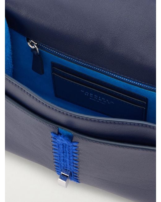 Gabriela Hearst Blue Leonora Small Crochet And Suede-Trimmed Leather Shoulder Bag