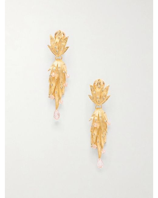 Oscar de la Renta White Palm Leaf Crystal-Embellished-Tone Clip Earrings