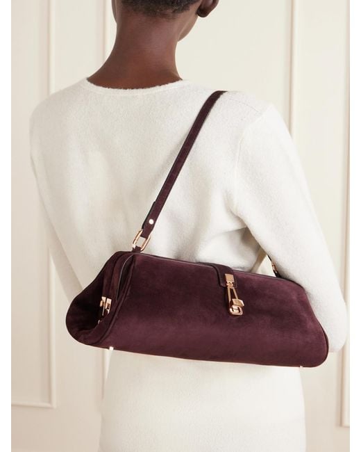 Gabriela Hearst Brown Paola Embellished Suede Clutch