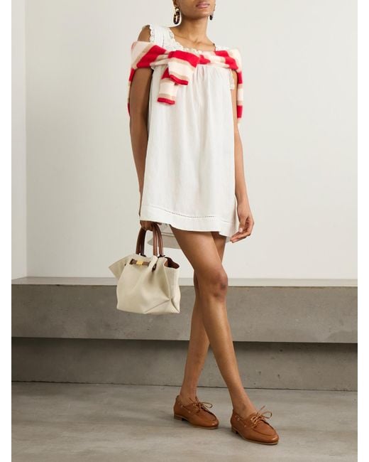 Doen White Almadia Crochet-Trimmed Ramie Mini Dress