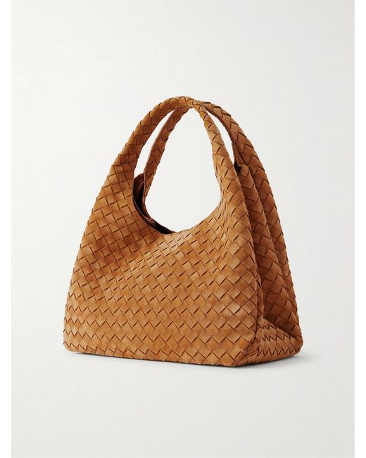 Bottega Veneta Brown Campana Large Intrecciato Suede Shoulder Bag