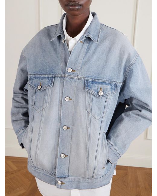 Balenciaga Blue Oversized Distressed Printed Denim Jacket