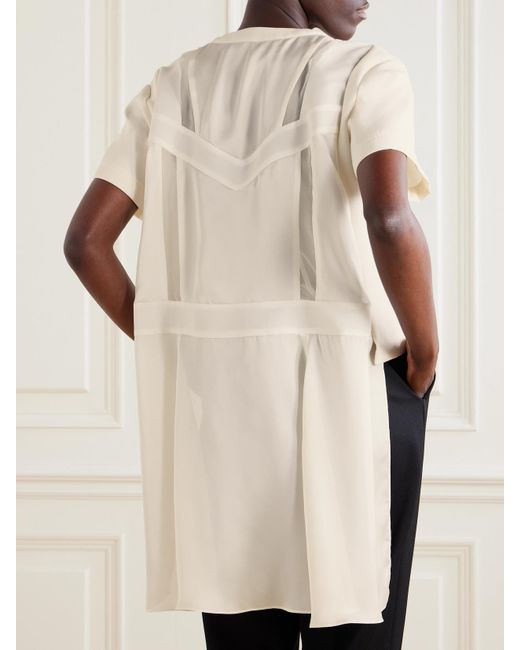 Sacai Natural Layered Canvas And Chiffon T-Shirt