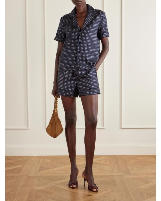 Saint Laurent Blue Printed Silk-Twill Shorts