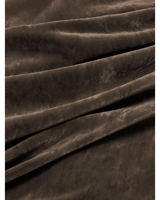 Rick Owens Natural Athena Arrowhead One-Shoulder Draped Crushed-Velvet Gown