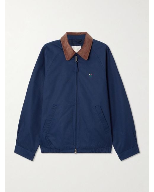 Aimé Leon Dore Blue Embroidered Corduroy-Trimmed Cotton-Twill Blouson Jacket