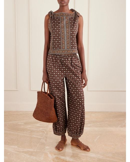 Doen Brown Yarrow Printed Cotton Balloon Pants
