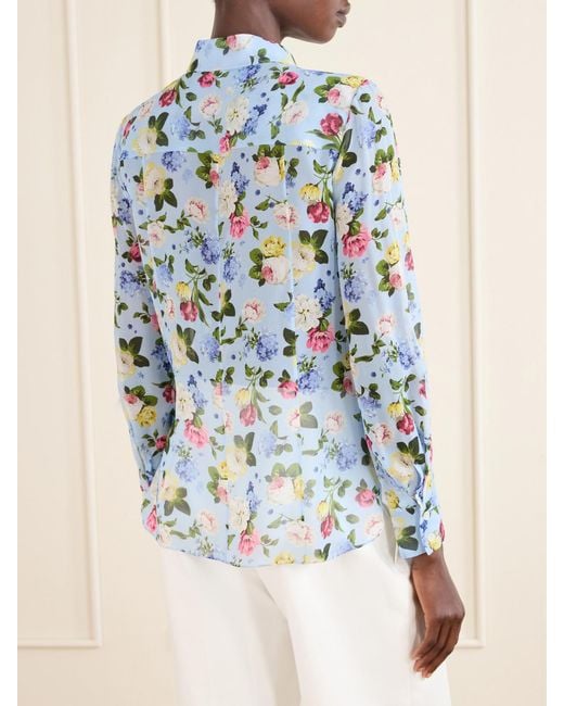 Carolina Herrera Blue Isabella Garden Floral-Print Silk-Chiiffon Blouse