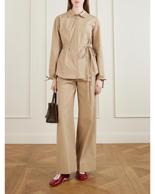 Moncler Natural Belted Appliquéd Cotton-Poplin Zip-Up Shirt