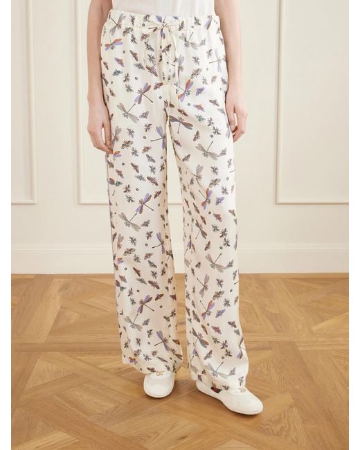 Gucci Natural Printed Silk-Satin Wide-Leg Pants