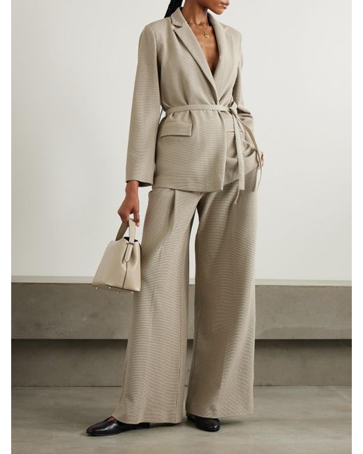 Max Mara Natural Uberta Blazer Aus Metallic-Jacquard-Strick Aus Einer Baumwollmischung Mit Bindegürtel