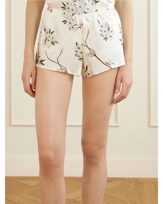 Olivia Von Halle Natural Bella Floral-Print Silk-Satin Pajama Set