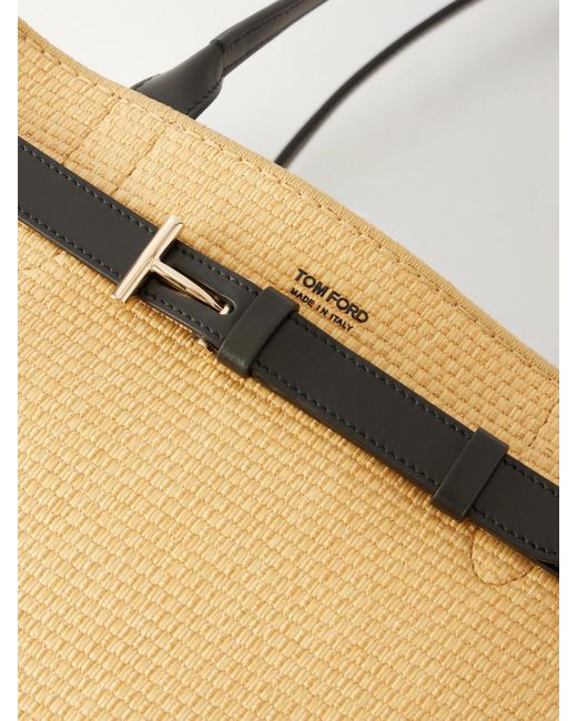 Tom Ford Natural Audrey Logo-Print Leather-Trimmed Raffia Tote