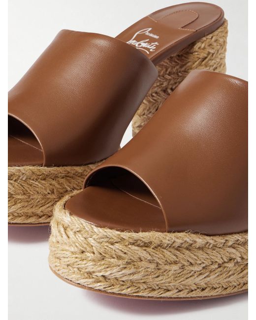 Christian Louboutin Brown Calakala 85 Leather Espadrille Platform Mules