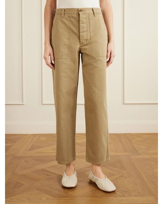 Nili Lotan Natural Earl Herringbone Cotton Straight-Leg Pants