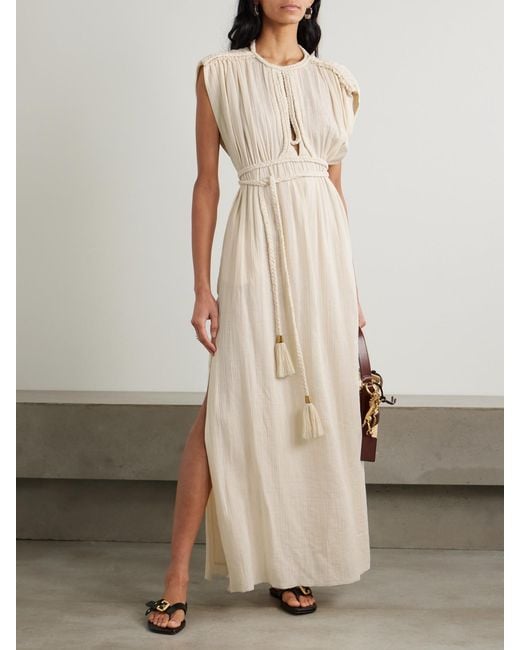 Isabel Marant Natural Joya Braided Gathered Cotton-Gauze Maxi Dress