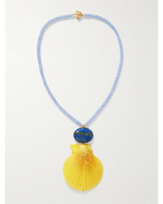Collier En Plaqué Or, Calcédoines, Lapis-Lazuli Et Coquillage Makana Jennifer Behr en coloris White