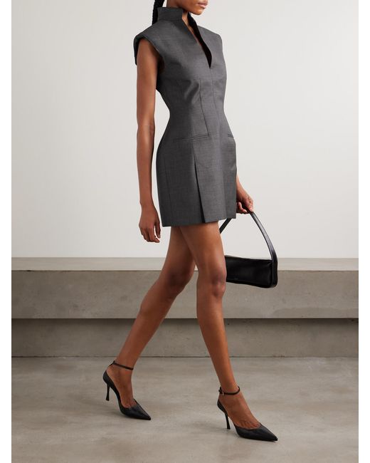 Givenchy Black Frayed Wool-Twill Mini Dress