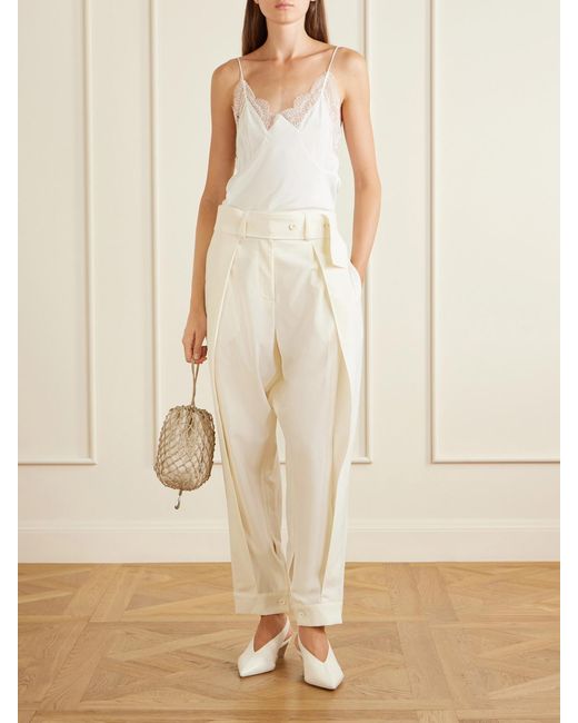 Sharon Wauchob White Clio Belted Wool Straight-Leg Pants
