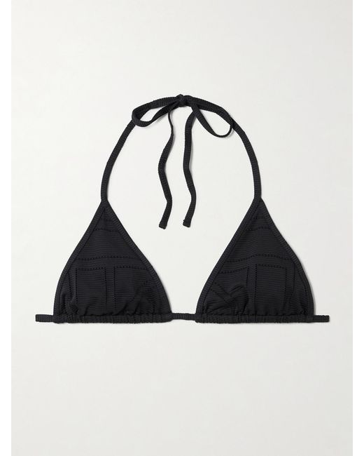 Totême Black Pointelle-Knit Triangle Stretch Recycled Halterneck Bikini Top
