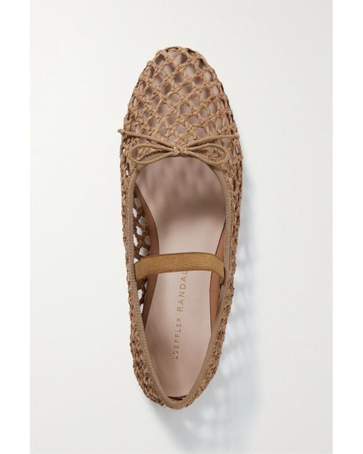 Loeffler Randall Brown Leonie Grosgrain-Trimmed Raffia Mary Jane Ballet Flats