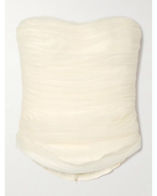 Danielle Frankel Natural Milo Organza And Grosgrain-Trimmed Ruched Tulle Bustier Top