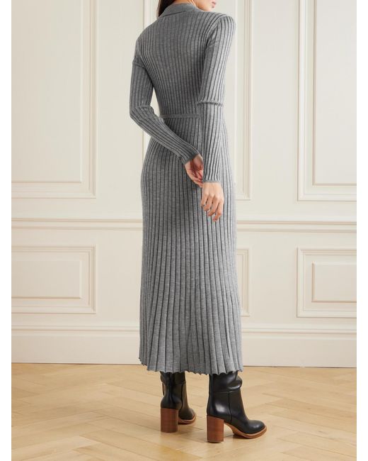 Gabriela Hearst Gray Tenes Belted Ribbed Silk And Cashmere-Blend Midi Dress