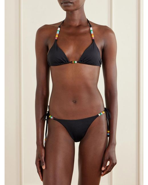 Staud Black Lido Embellished Triangle Bikini Top