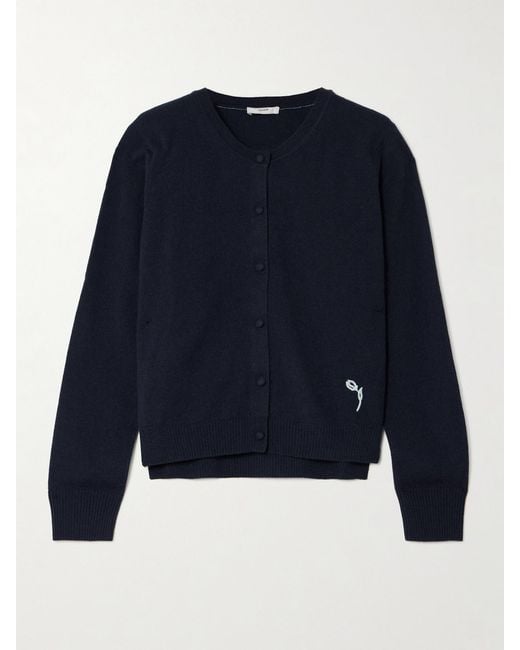 Erdem Blue Embroidered Cashmere And Wool-Blend Cardigan