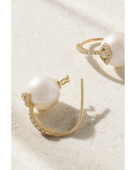 Sydney Evan Natural Evil Eye 14-Karat, Pearl And Diamond Earrings