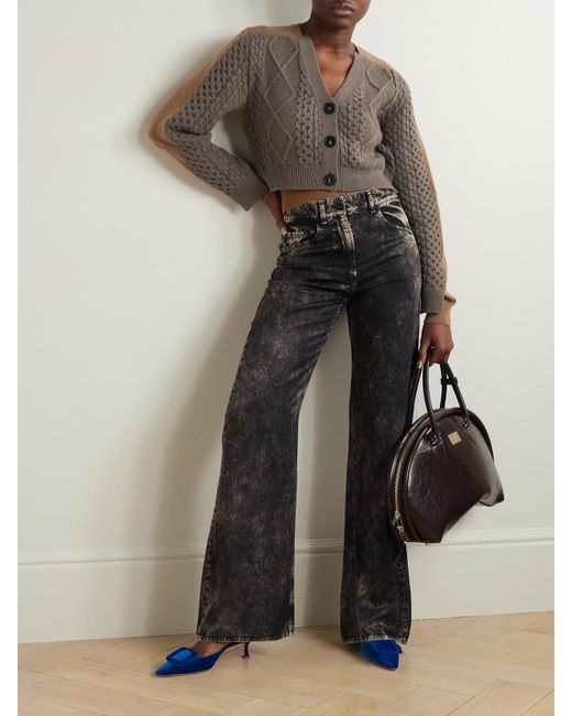 Stella McCartney Brown Cropped Paneled Cable-Knit Wool Cardigan