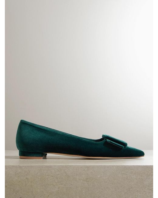 Chaussures Plates À Bouts Pointus En Velours Maysale Manolo Blahnik en coloris Green