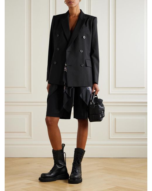 Blazer À Double Boutonnage En Grain De Poudre À Finitions En Voile À Imprimé Cachemire Sacai en coloris Black