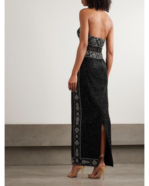 Clio Peppiatt Black Cyndi Cutout Embellished Mesh Halterneck Gown