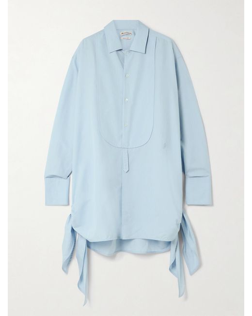 J.W. Anderson Blue Tie-Detailed Cotton And Silk-Blend Mini Shirt Dress